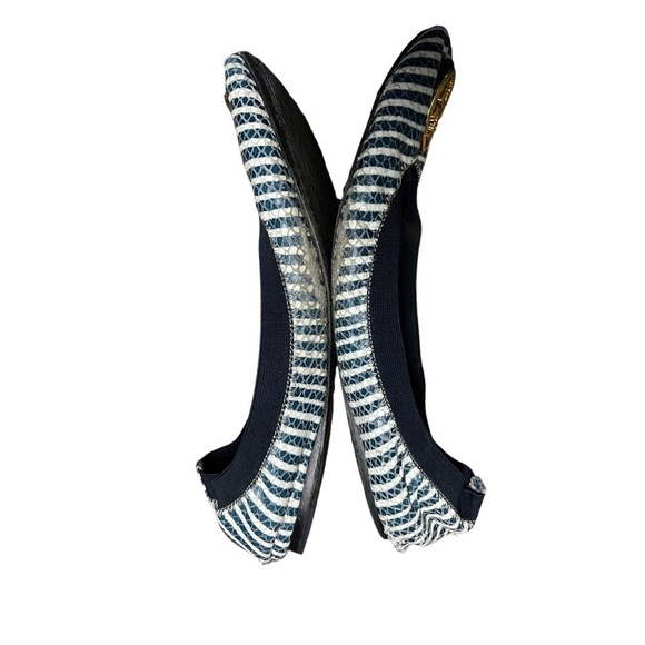 Tory Burch Caroline 2 Snake-Print leather Ballet Flat Navy/Ivory striped… - Picture 11 of 13